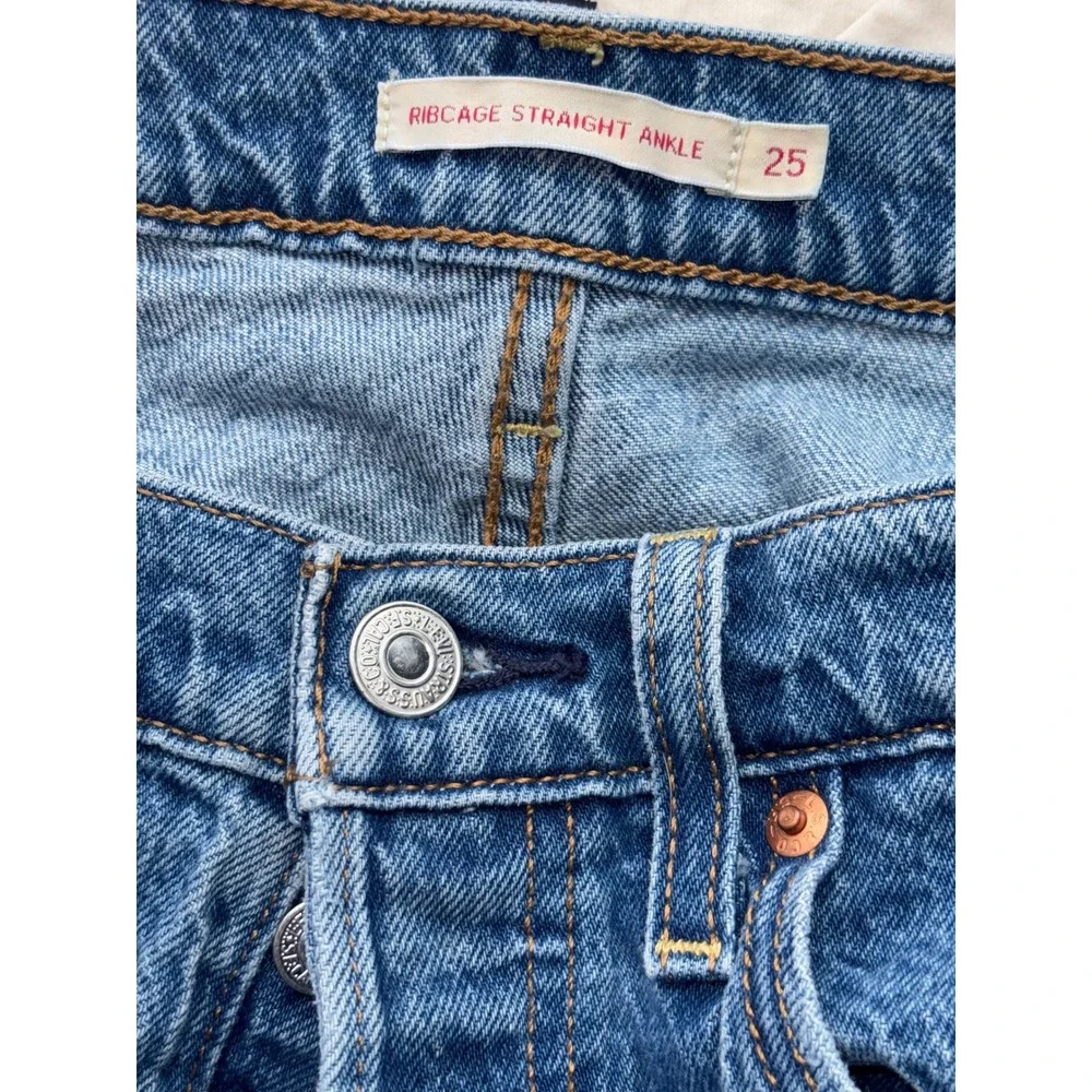 Levis Ribcage Straight Ankle Jean Women Medium Wash Blue High Rise (fits 25x27) - Picture 8 of 12